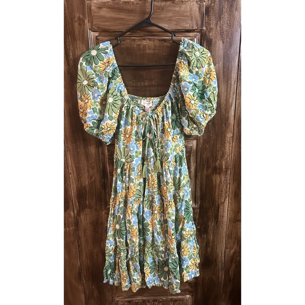 Umgee Boho Tunic Dress Boho Gypsy-Style Floral Size Small Baby Doll Puff Sleeved